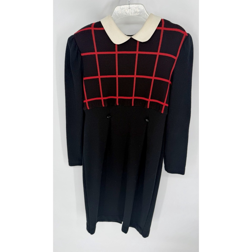 Vintage 1980s Black & Red Windowpane Leslie Fay Dress - Size 14 Holiday
